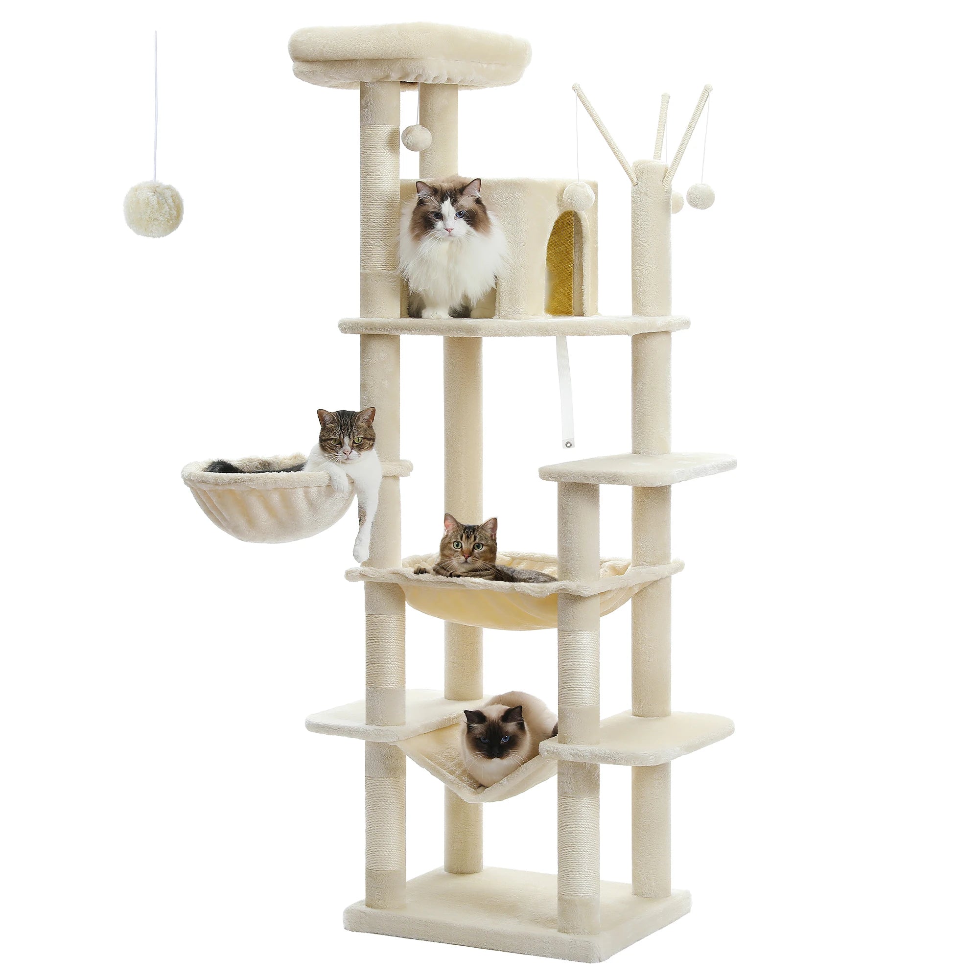 70.9" Multi-Level Cat Tree Tower with Scratching Posts, Hammock & Condos