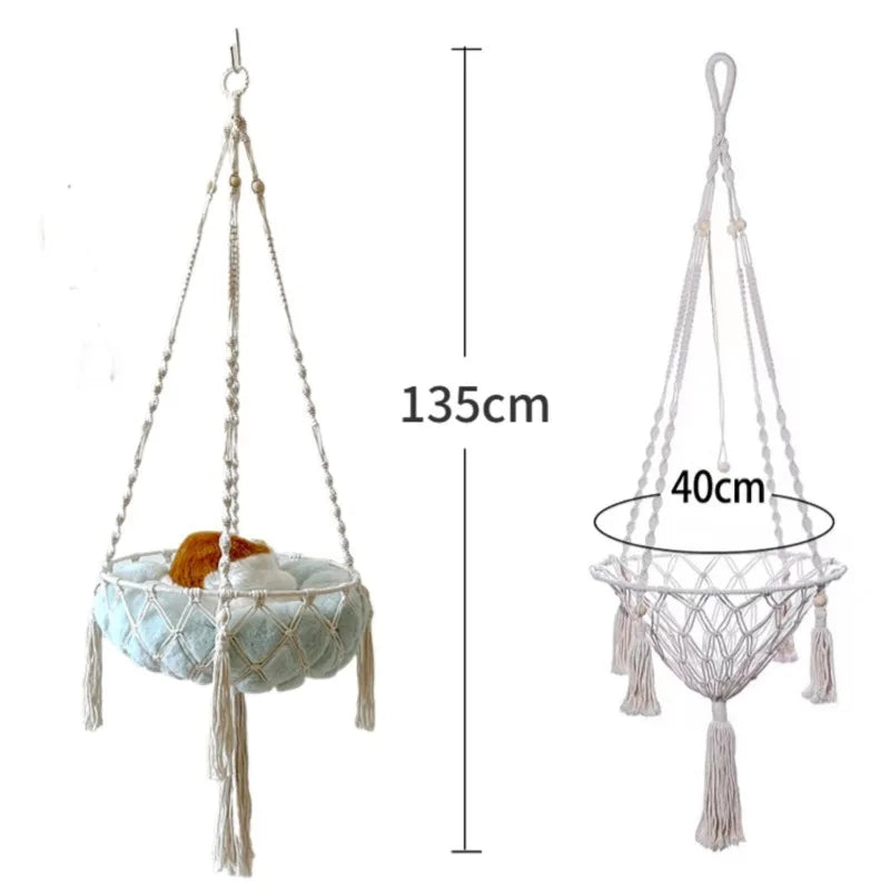 Handwoven Cotton Rope Cat Hammock – Hanging Swing Nest for Cats