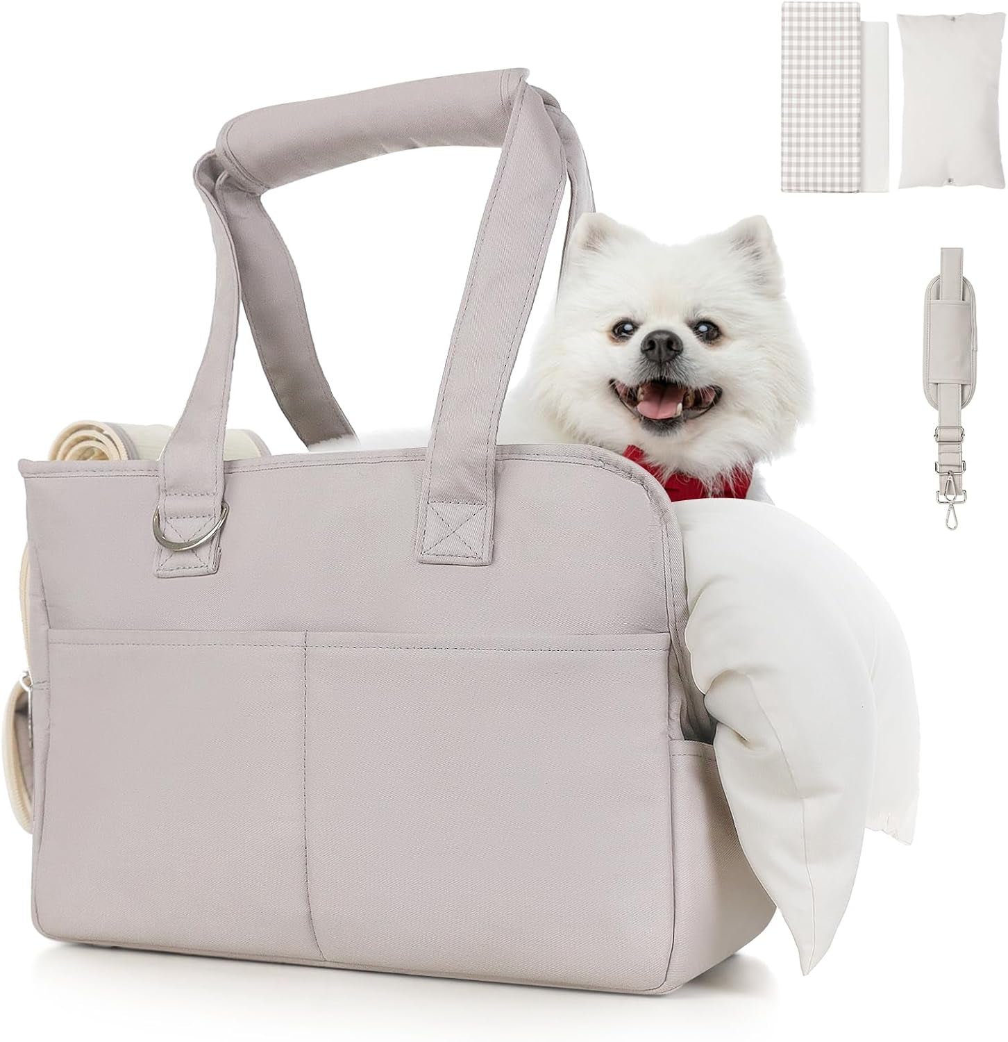 Dog Purse Carrier for Small Dogs & Puppies, Soft Cotton Sided Folding Dog Carriers for Small Dogs Medium Cats up to 15 Lbs, Washable Breathable Puppy Carrier for Outdoor Travel (Large Beige)