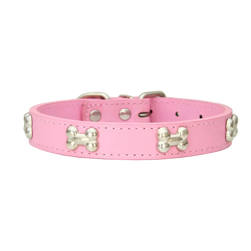 Bone Charm Leather Dog Collar – Cute Adjustable Pet Collar