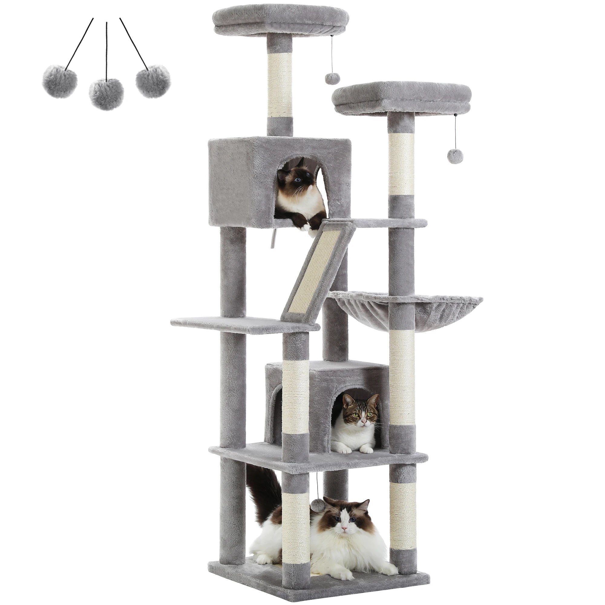 70.9" Multi-Level Cat Tree Tower with Scratching Posts, Hammock & Condos